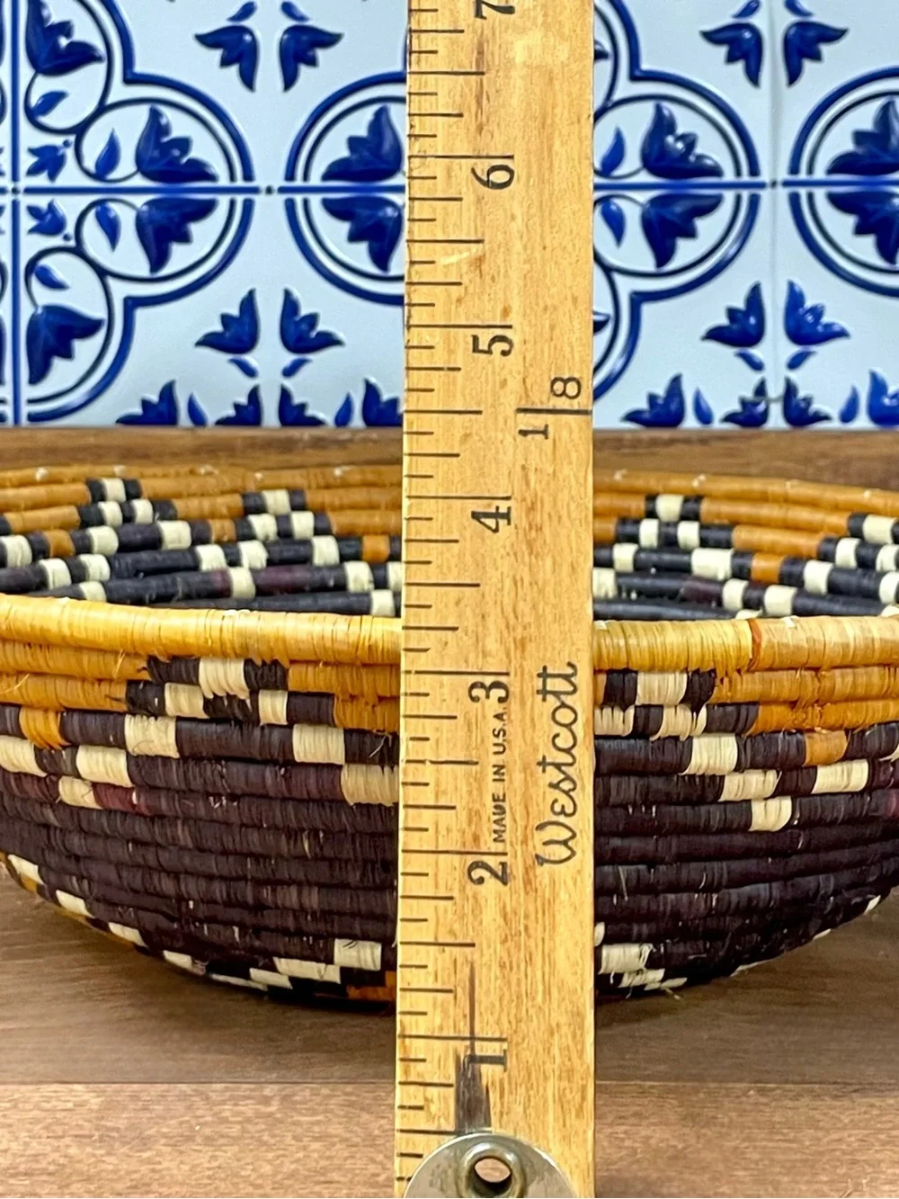 Vtg Handwoven Basket Bundle of 2 Sweetgrass Geometric Star Folk Art Boho Deco